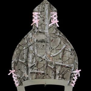 Named Collective Camouflage Hoodie with Pink Lace Accents